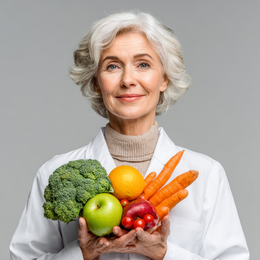 Літня жінка з планшетом переглядає план харчування